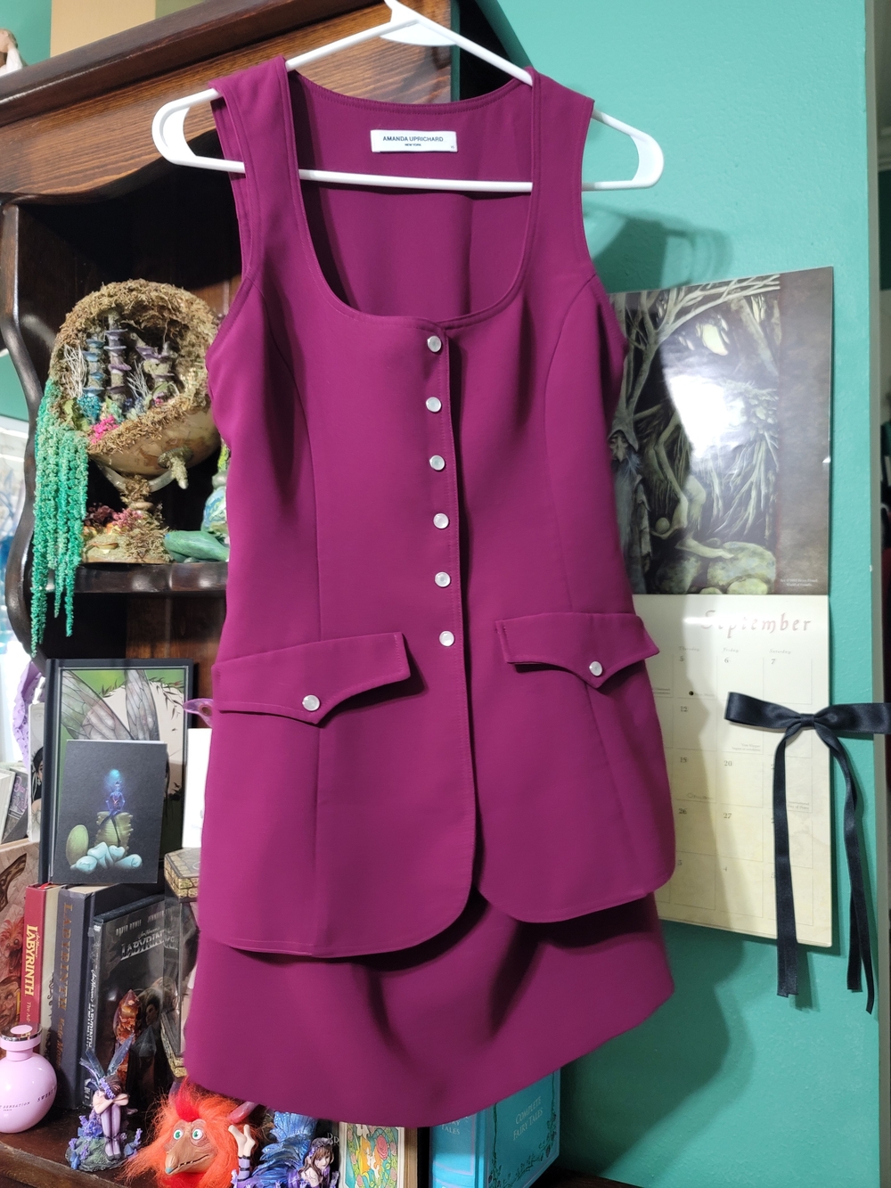 Amanda Uprichard Deep Magenta Sleeveless Button Front Romper Size XS